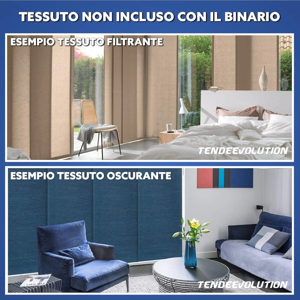 Bastone per Tende A Pannello Comando a Corda Apertura a destra, Binario a 3 vie con portapannelli da 55 CM, Attacco Soffitto Lunghezza 150 CM