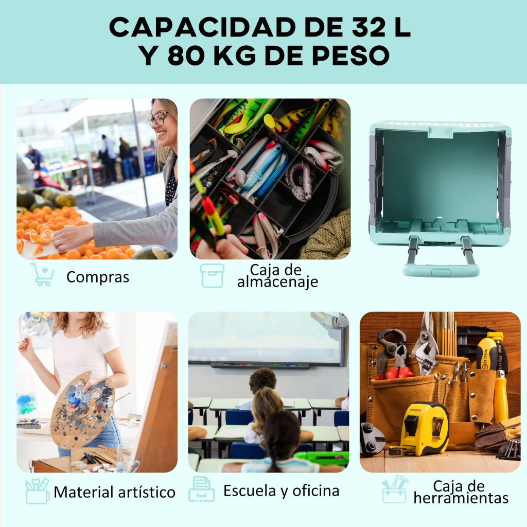 Carrello Spesa 2 Ruote ¨C Xylo ¨C Capacit¨¤ 32L Manico Regolabile 41,5x32,5x85cm Verde