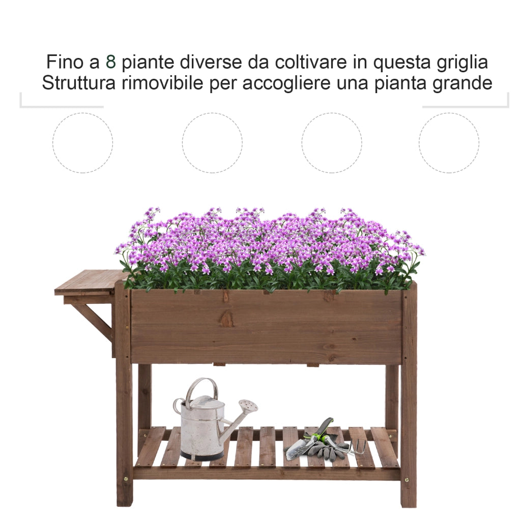 Letto per Orto Rialzato in Legno con Ripiano Pieghevole e Mensola Inferiore, 123x54x80cm