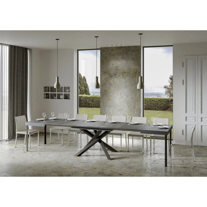 Tavolo allungabile 120/380x90 cm Volantis telaio Antracite - Cemento