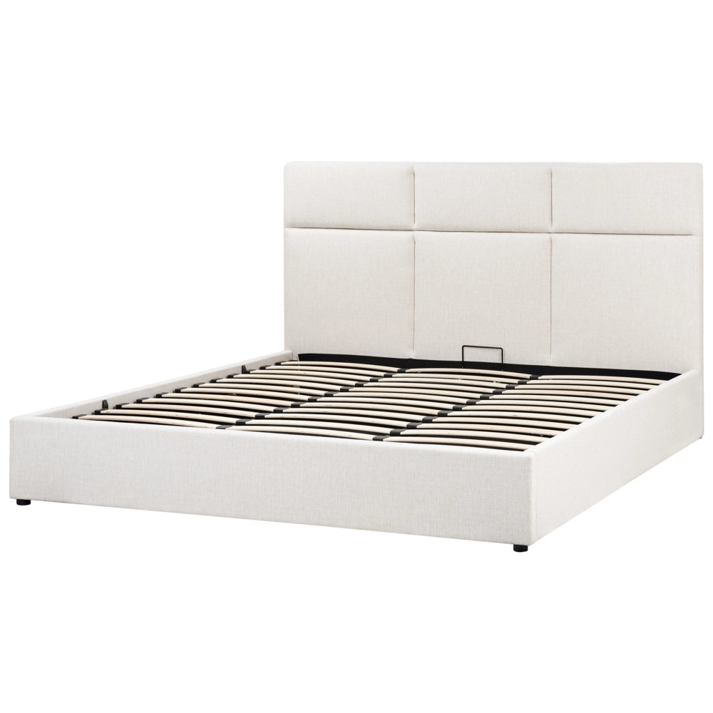Letto ottomano Bianco Sporco Poliestere Rivestito 180 x 200 cm con Storage e Testata Mobili da Camera da Letto