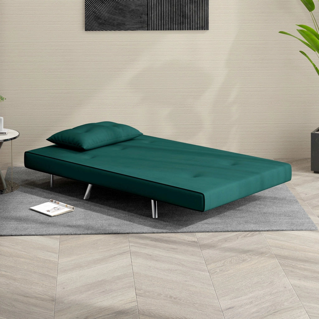 Poltrona Letto Singolo 3 in 1, Poltroncina Reclinabile a 3 Livelli con Rivestimento in Velluto e Cuscino, 100x88x83cm, Verde Scuro