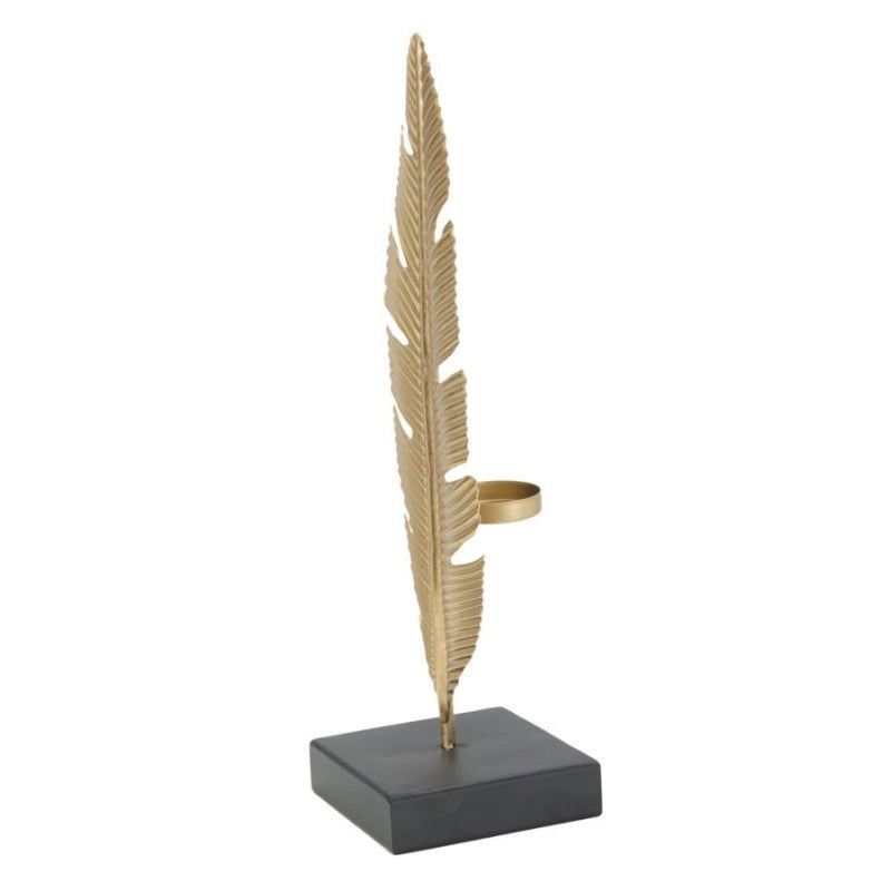 Scultura Foglia Con Porta Candela Glam cm 10x10x34