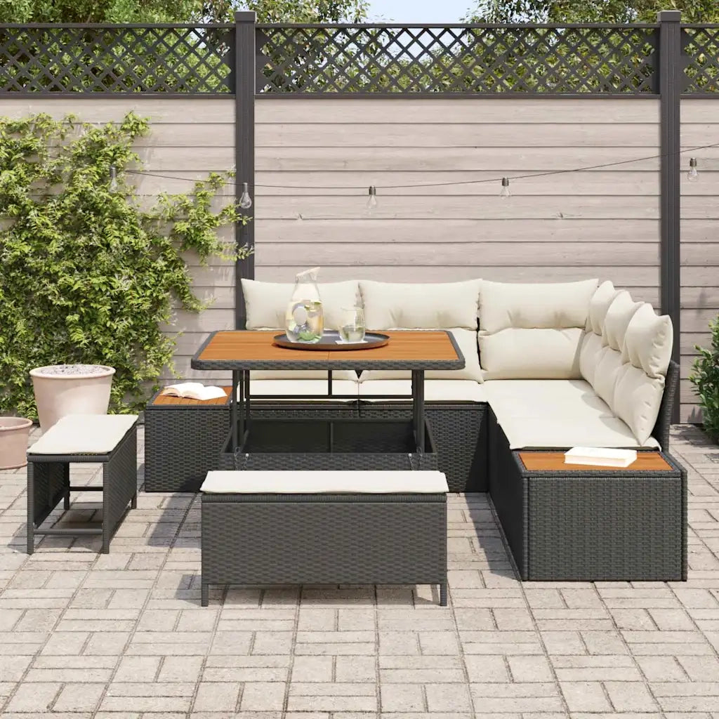 Set Divano da Giardino 8 pcs Nero polyrattan