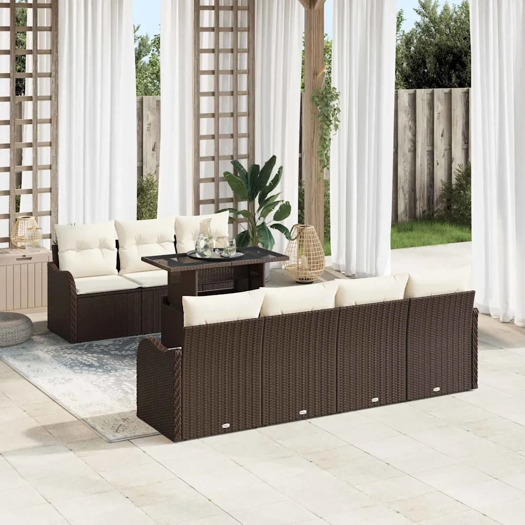 Set Divano da Giardino con cuscino 8 pcs Marrone Poly Rattan 3348404