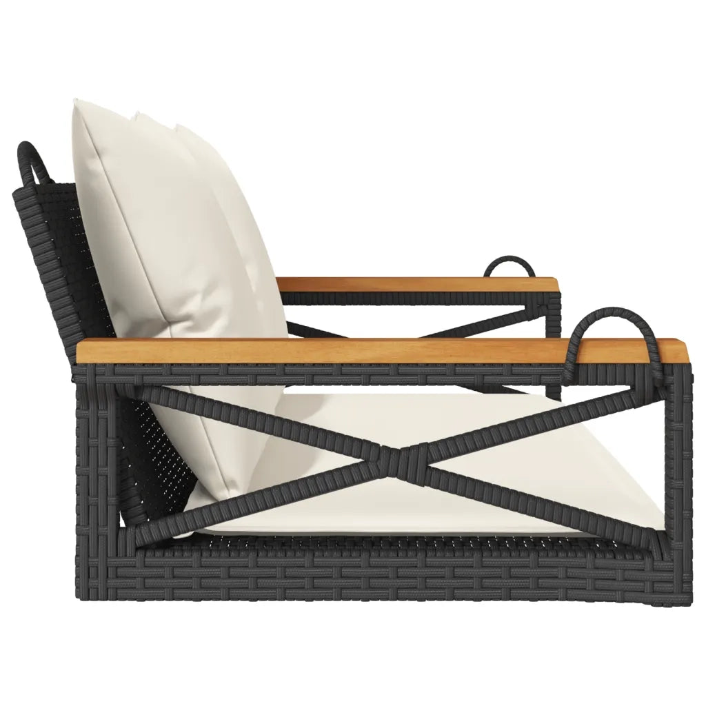 Panchina a Dondolo con Cuscini Nera 109x62x40 cm in Polyrattan 368155