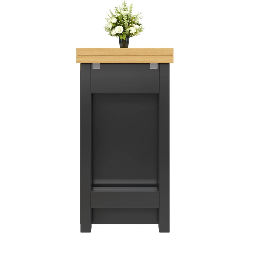 Tavolo allungabile con mobile laterale, LED e piano girevole a 360° per cucina, in MDF e vetro, nero, 120 × 40 × 72 cm