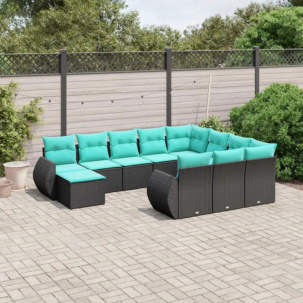 Set Divani da Giardino 11 pz con Cuscini Nero in Polyrattan 3225189