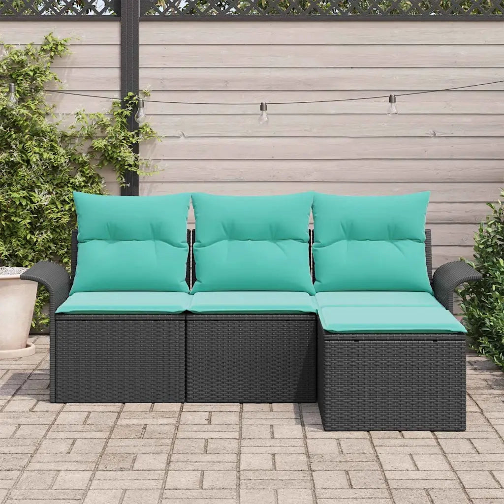 Set Divano da Giardino con cuscino 4 pcs Nero polyrattan 3345316