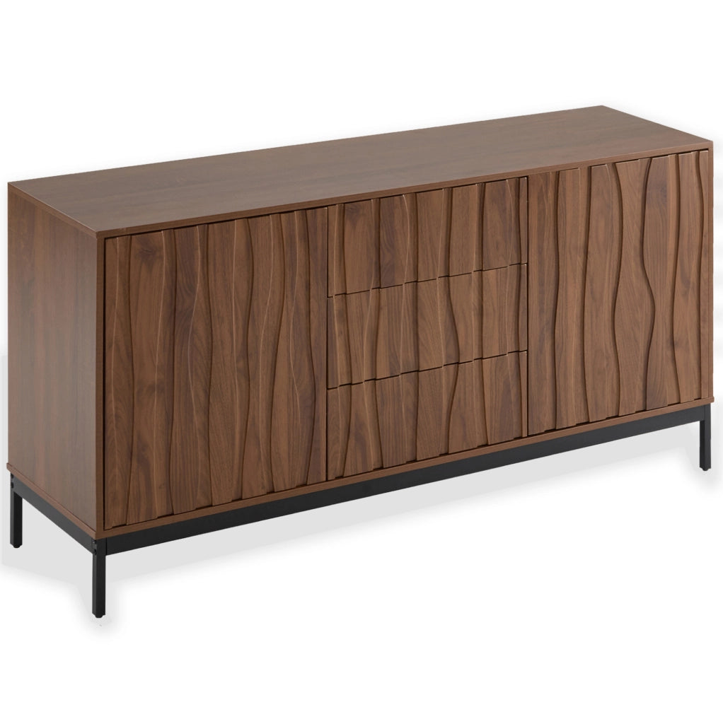 Credenza 150 cm in MDF e PB; con 3 cassetti e ripiani regolabili; marrone scuro