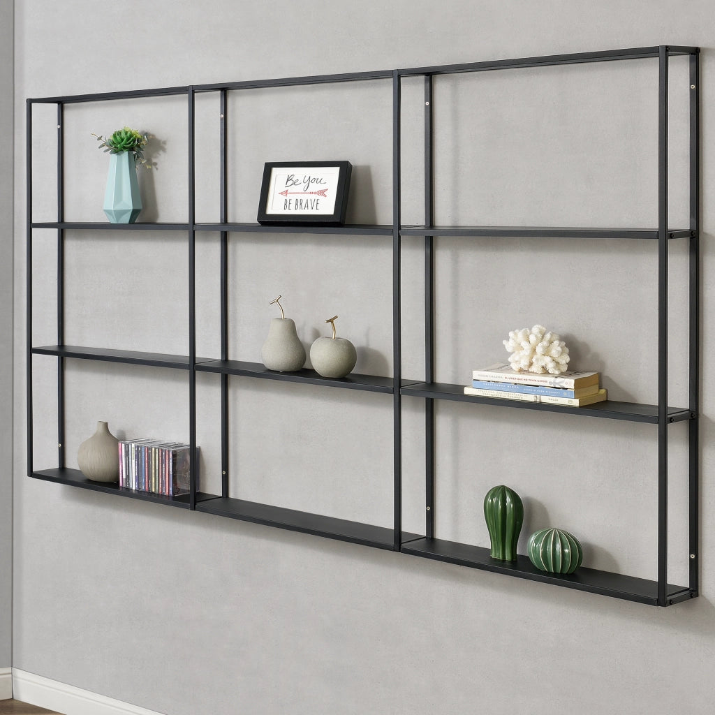 Scaffale da Parete Jelsa in Ferro Libreria Sospesa con 9 Scomparti 160x18x110 cm Nero [en.casa]