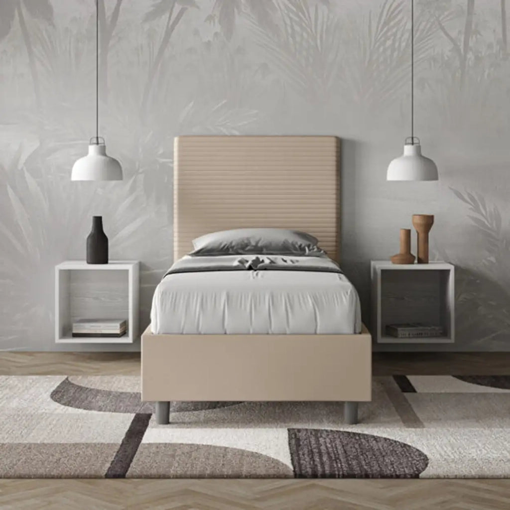 Letto singolo contenitore imbottito 90x200 similpelle tortora Focus