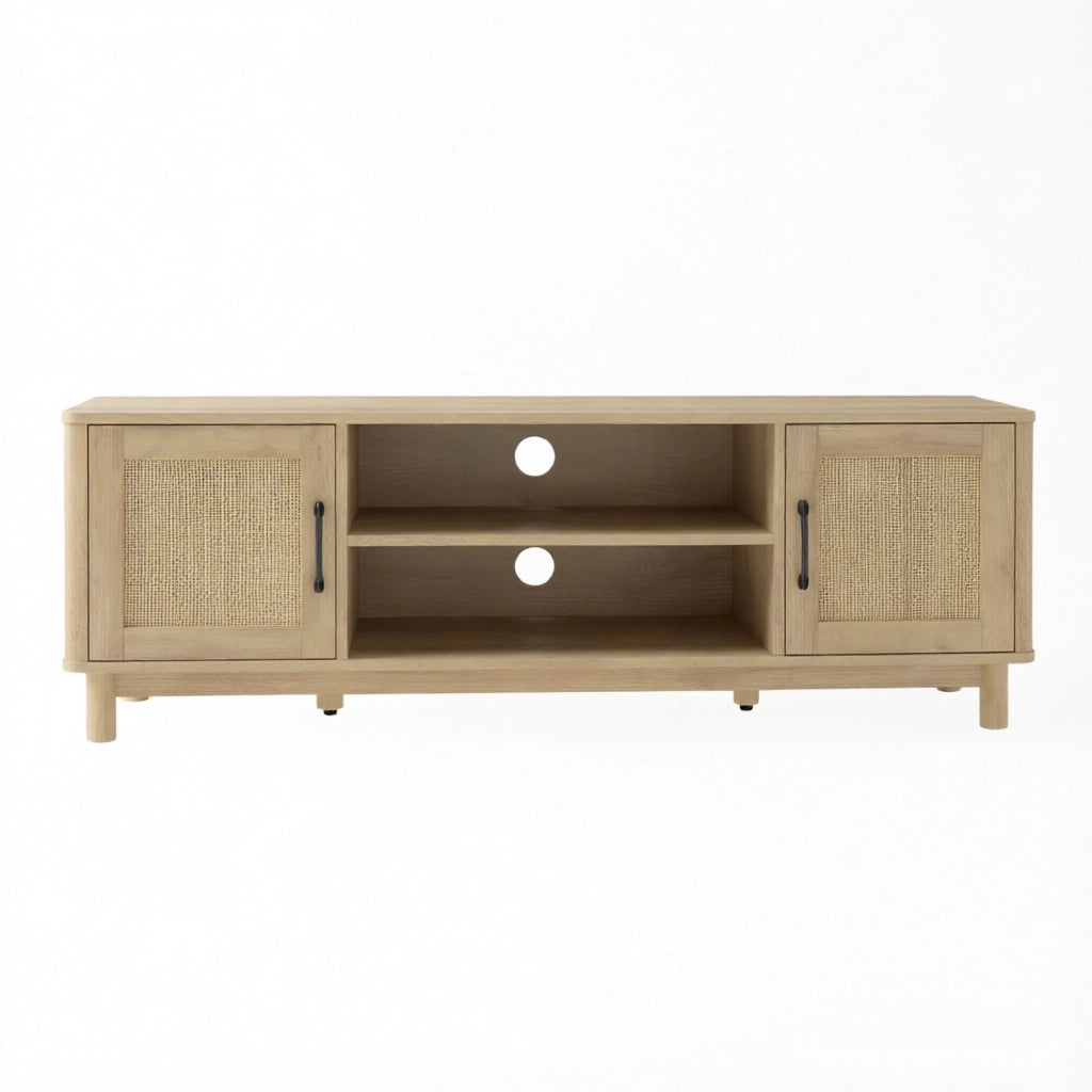 Mobile TV con vani a giorno e doppie ante, elegante supporto TV con ampio spazio contenitivo, supporto TV (solo con mobile TV)