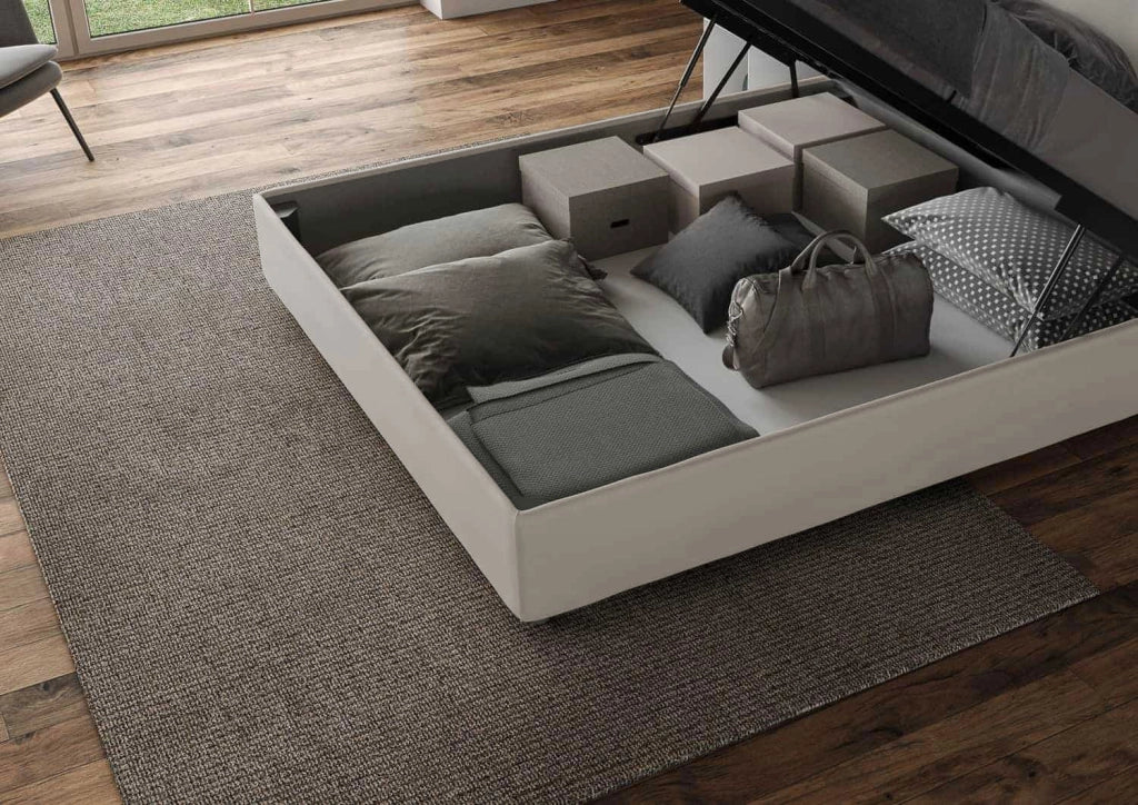 BS COM Letto matrimoniale king size contenitore imbottito 170x200 similpelle tortora