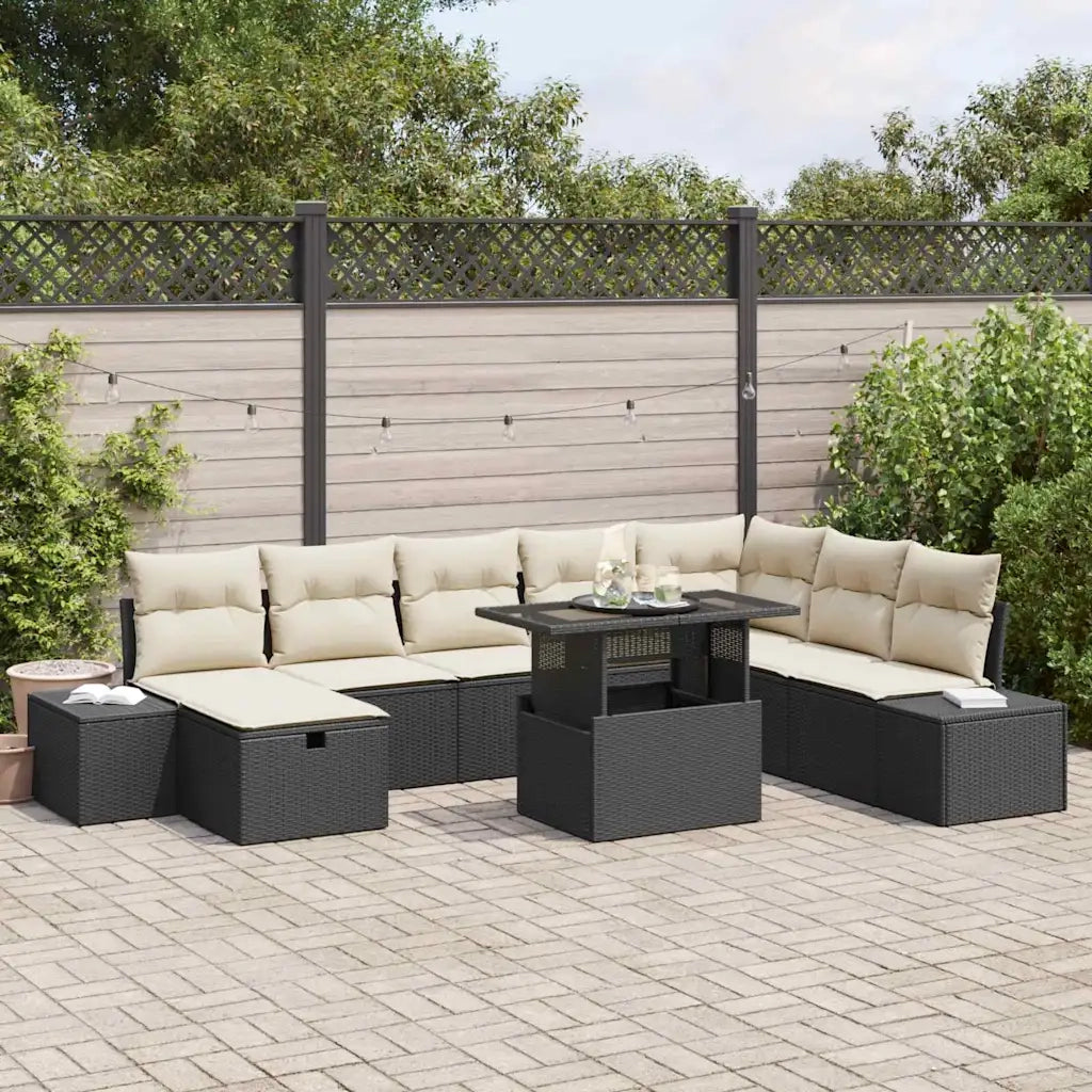 Set Divano da Giardino 11 pcs Nero Poly Rattan 3359894