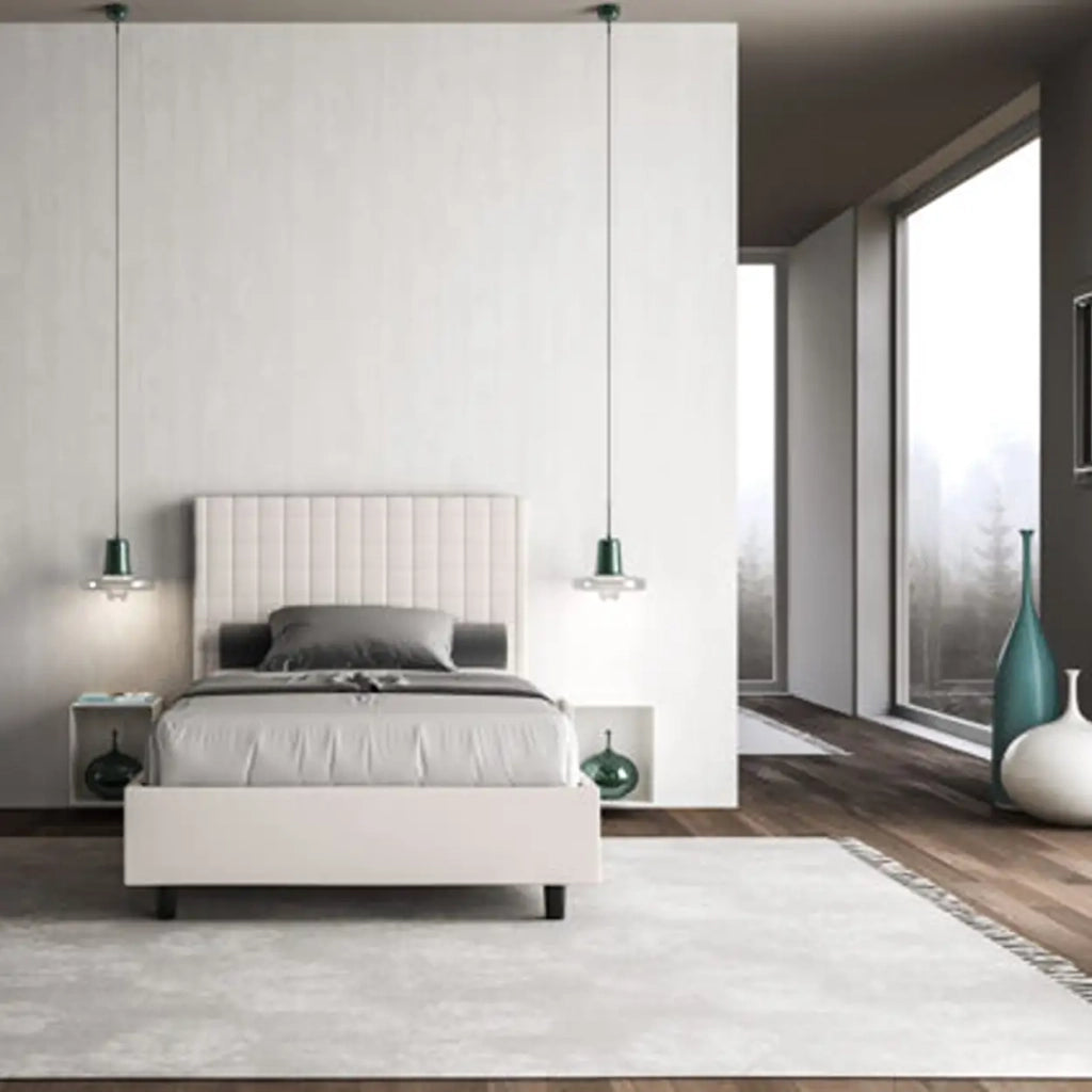 Letto singolo senza rete imbottito 100x210 similpelle bianco Sunny