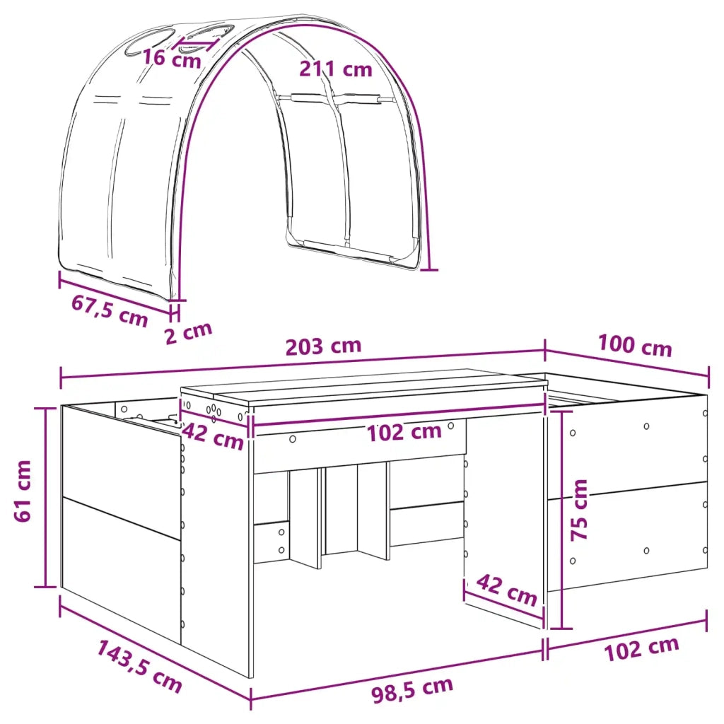 Letto con Tunnel 3 pz Rovere Sonoma e Rosso 3423675