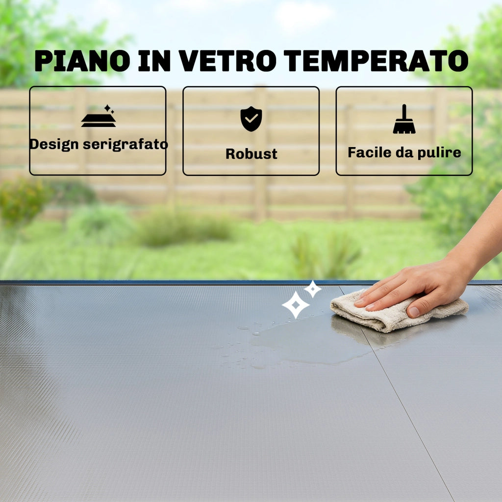 Tavolo da Giardino Allungabile ¨C Minimal ¨C Vetro Temperato, Alluminio, Nero, 140/240x90 cm