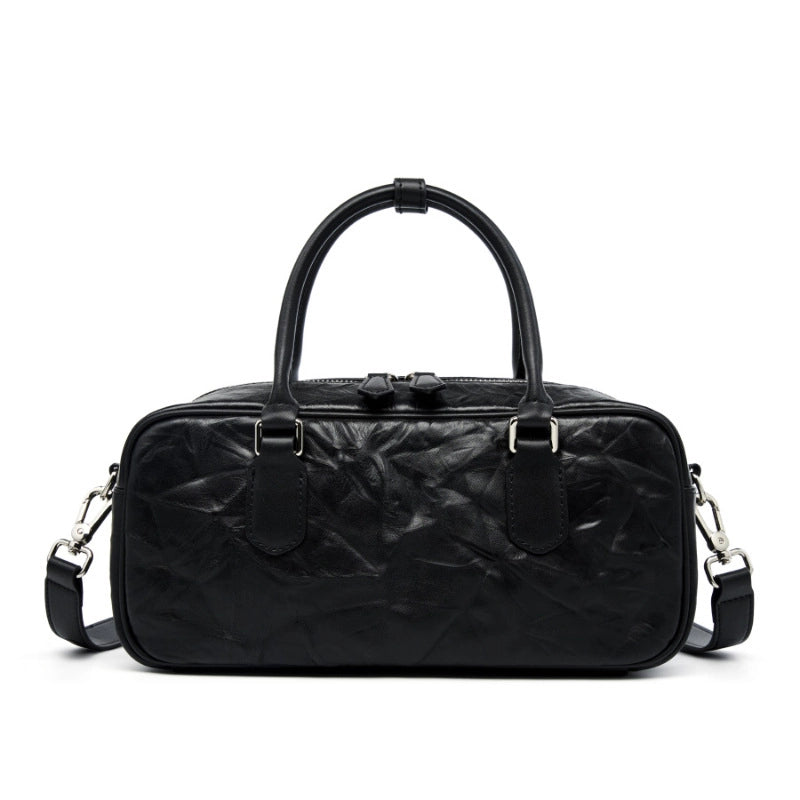 Borsa da bowling Boston in vera pelle da donna, nera