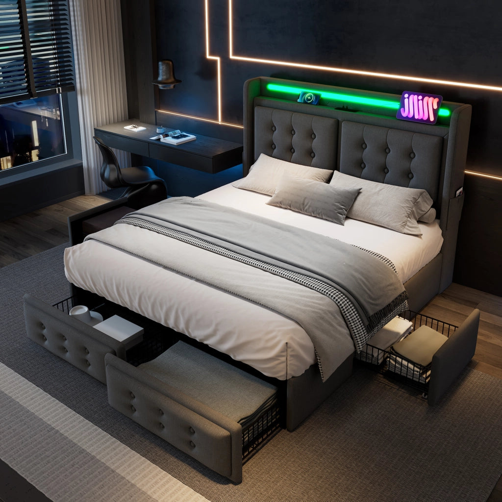 letto imbottito cotone lino grigio 140x200 cm
