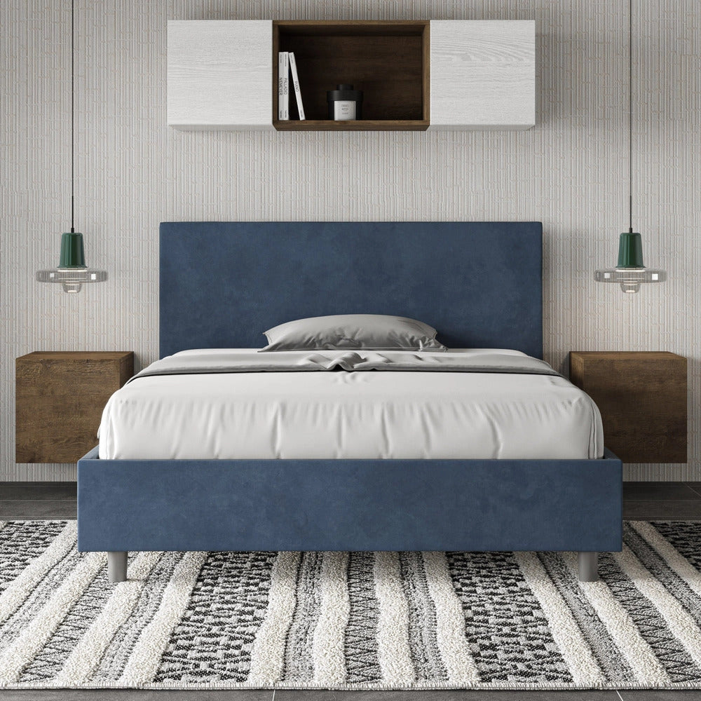 Letto Matrimoniale Extra Large 200x200 cm con Rete e Contenitore Adele Blu