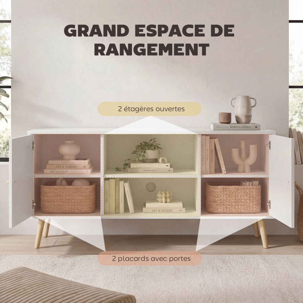 Mobile TV Scandinavo ¨C Minimal ¨C Bianco Legno Pin 120x34x50cm