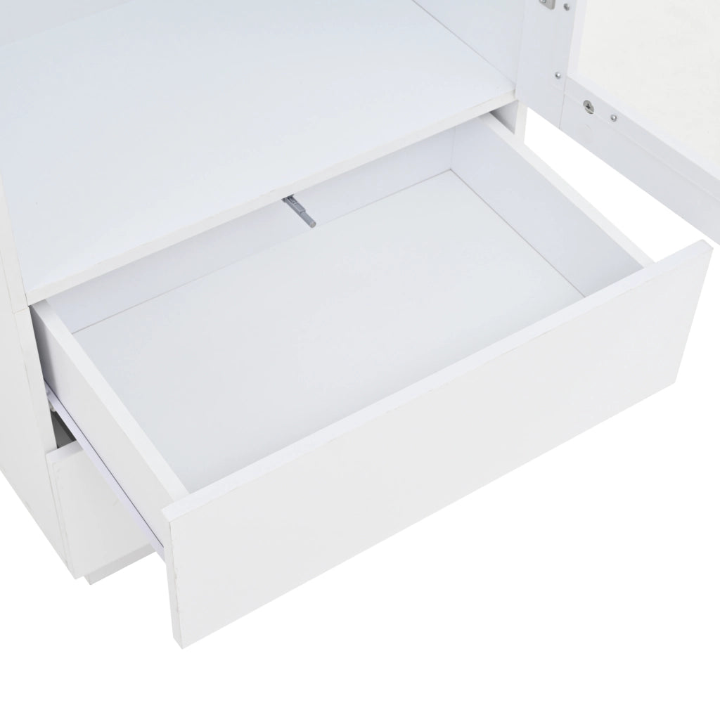 Vetrina alta 60x40x171 cm con 2 cassetti e luce LED; in truciolare bianco