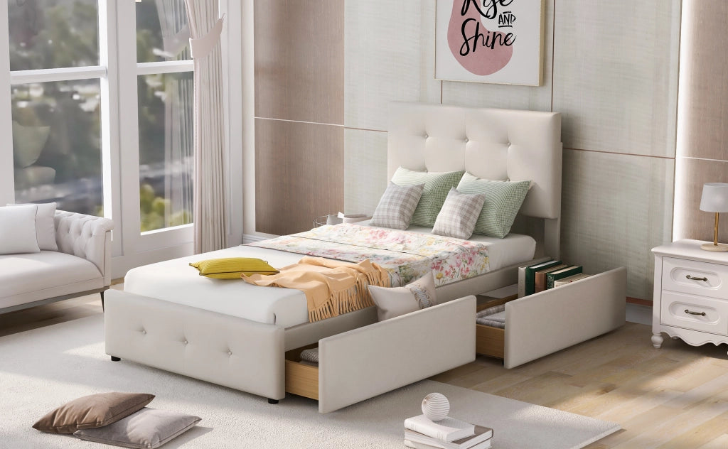 letto imbottito velluto beige 90 x 200 cm