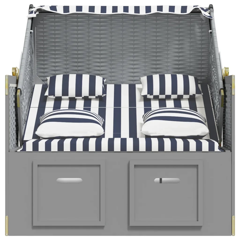 Strandkorb con Cuscini Polyrattan e Legno Massello Blu e Bianco 318660