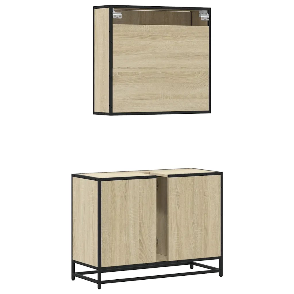 Set Mobili da Bagno | Armadio da bagno 2 pz Rovere Sonoma in Legno Multistrato