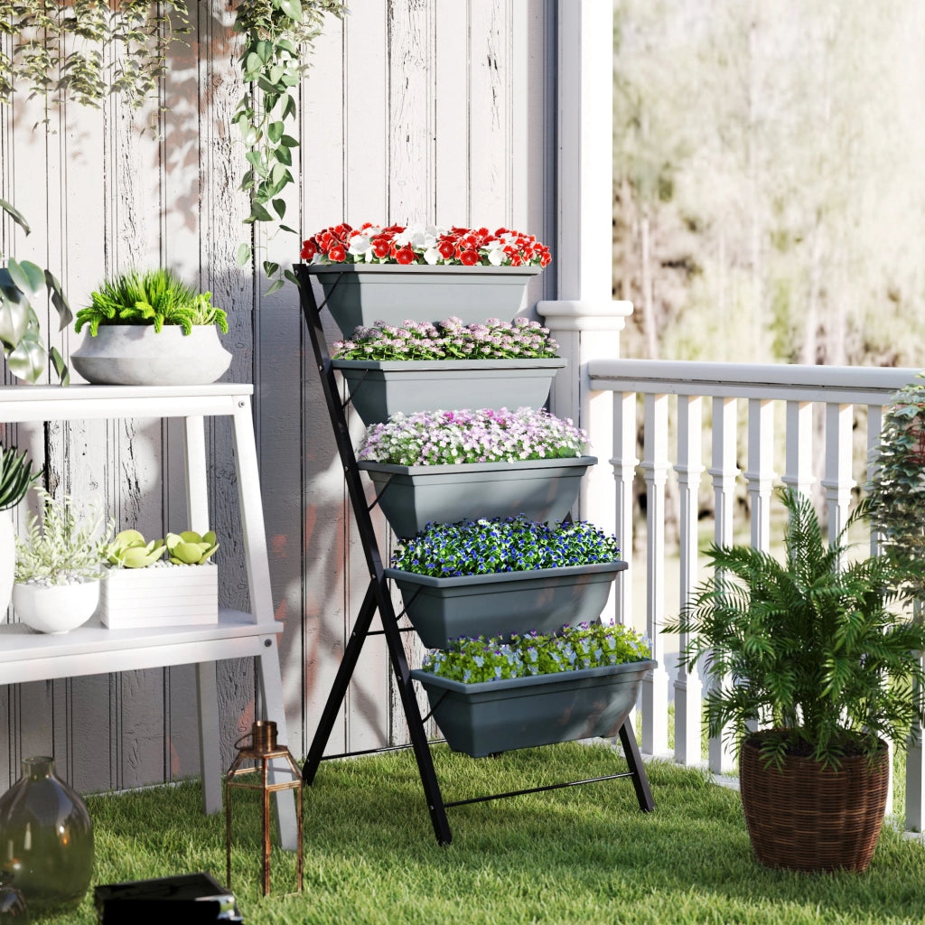 Fioriera Rialzata 5 Livelli ¨C Xylo ¨C Acciaio Grigio Verticale per Giardino Balcone