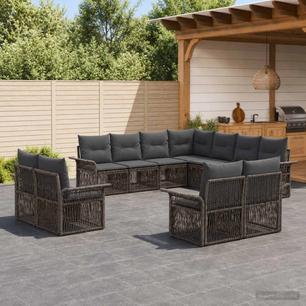 Set Divano da Giardino 11 pz Grigio e Grigio Scuro polyrattan 3434999