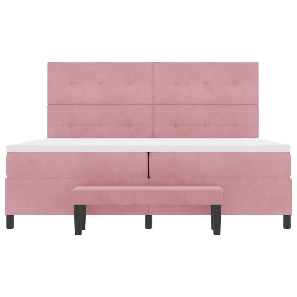 Letto a molle con materasso Rosa 200 x 200 cm Velluto 3344539