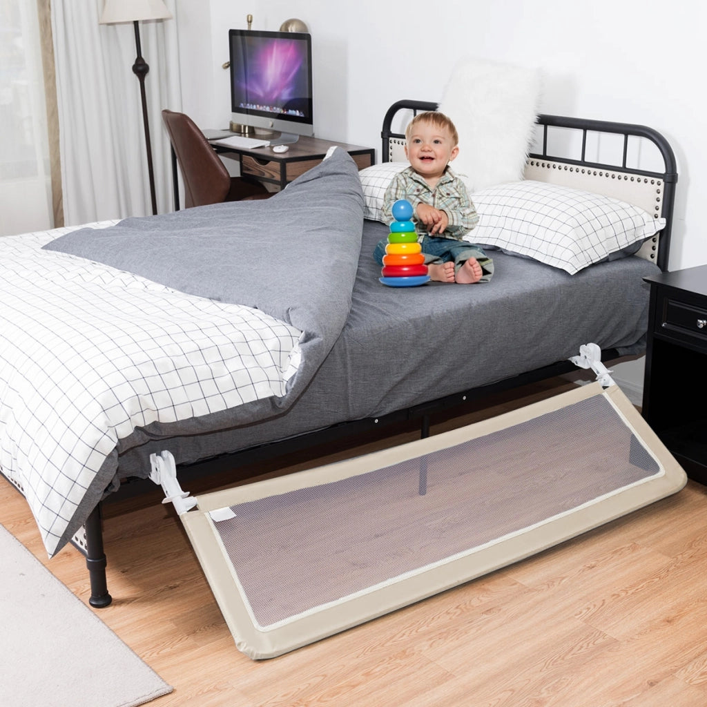 Sponda per il letto per bambini, Sponda con altezza regolabile con tessuto a rete durevole, Beige-Barriere letto
