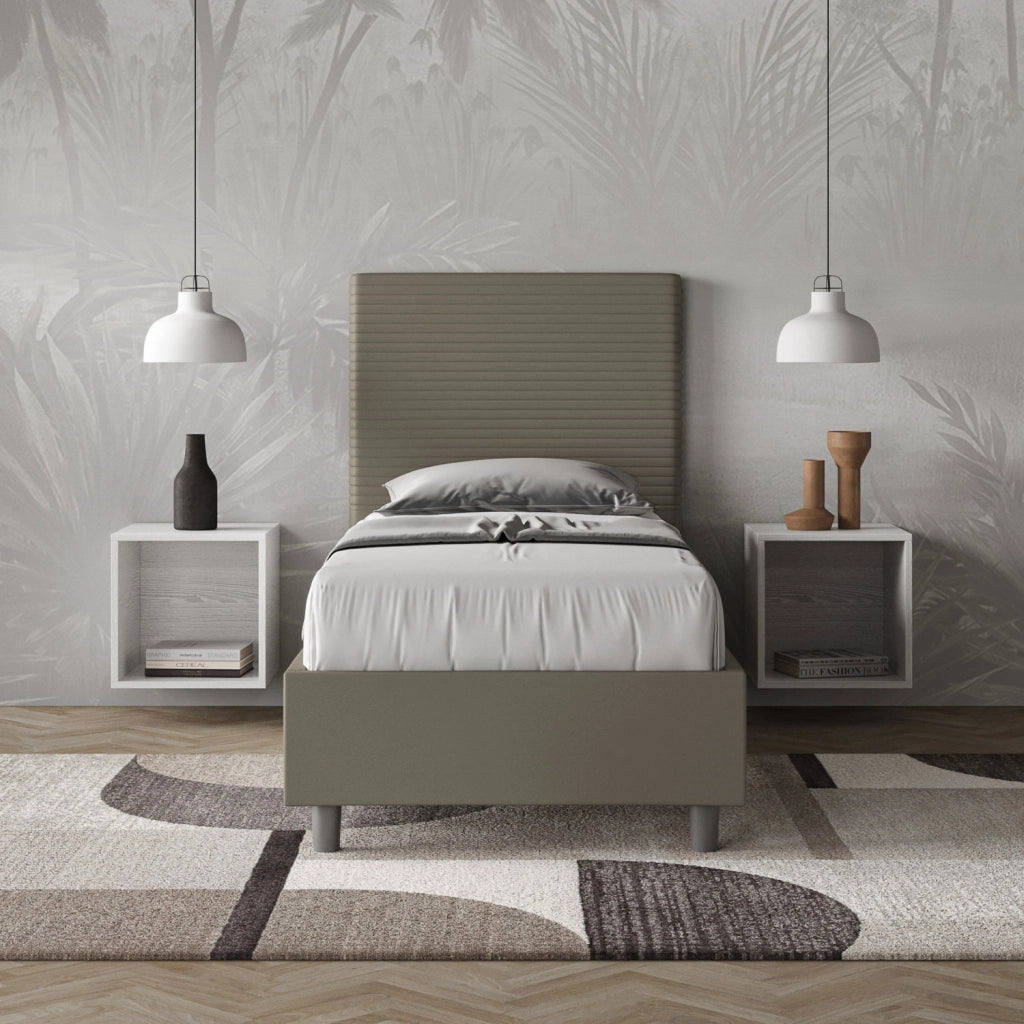 BS COM Letto singolo contenitore imbottito 80x210 similpelle cappuccino
