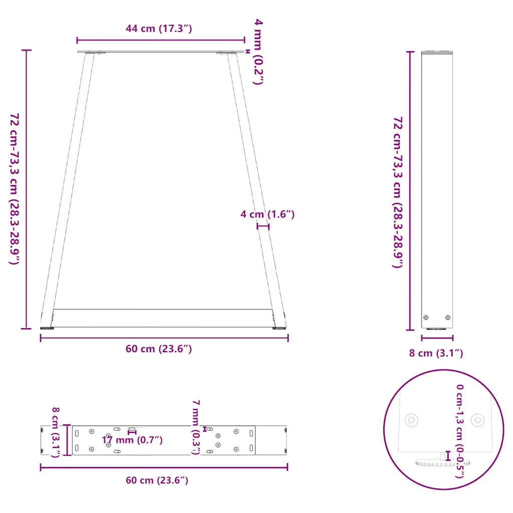 Gambe per tavolo da pranzo a forma di V 2 pz Antracite 60x(72-73,3) cm Acciaio 4012566