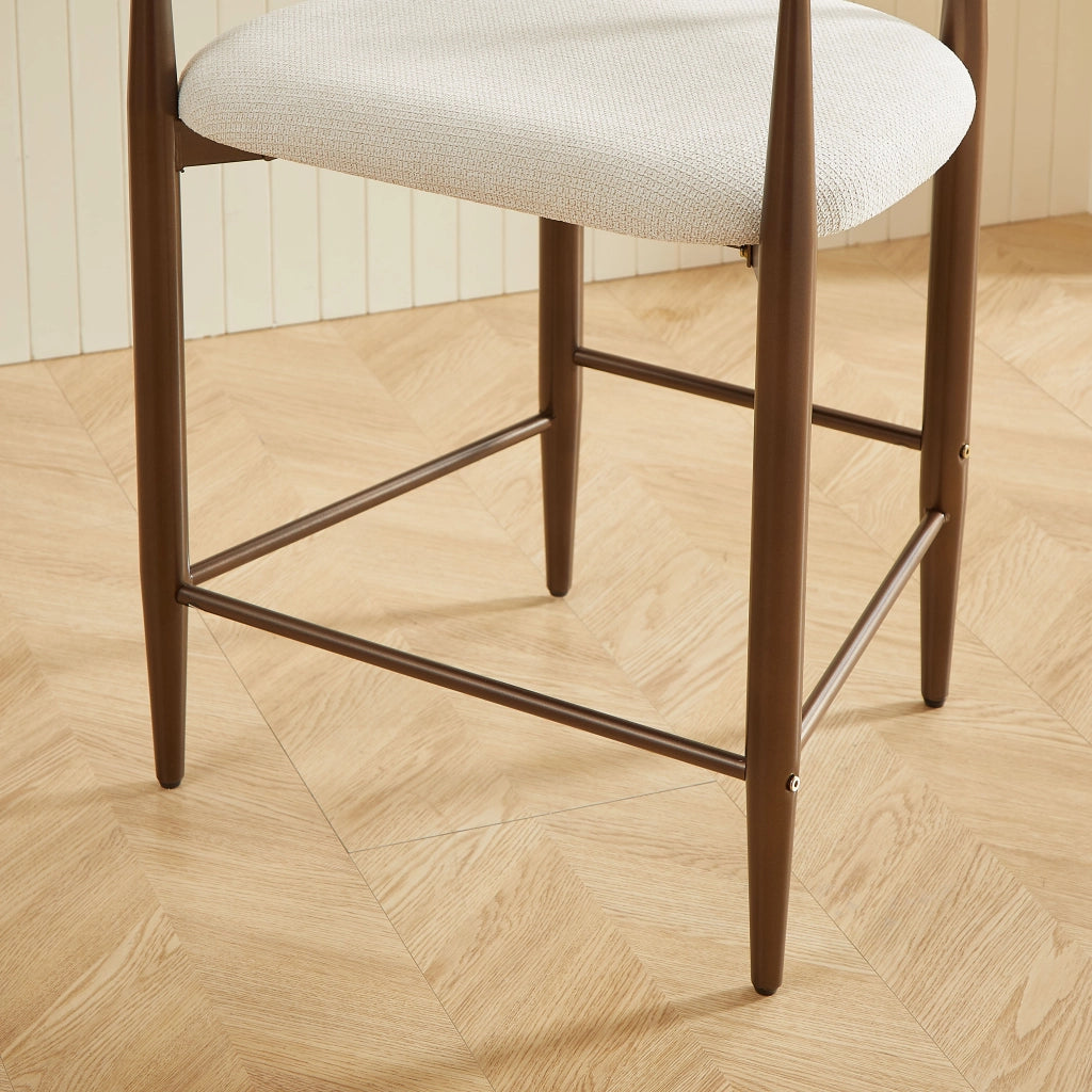 Sgabello da Bar Set da 2 con Braccioli e Piedini Regolabili, Stile Country Francese, in Tessuto Beige