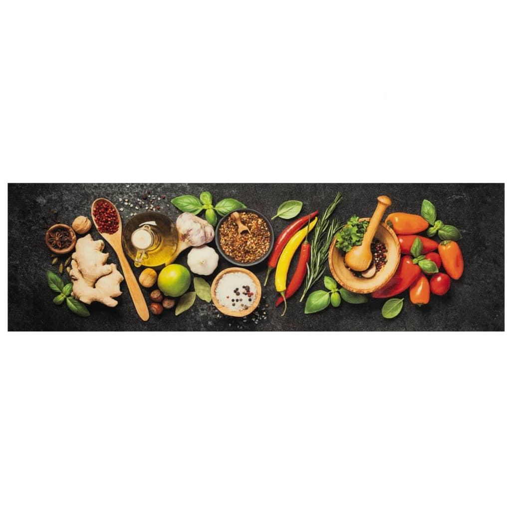 Tappetino da cucina lavabile design elegante stampa spezie 150 x 45 cm antiscivolo velluto nero 02_0056453