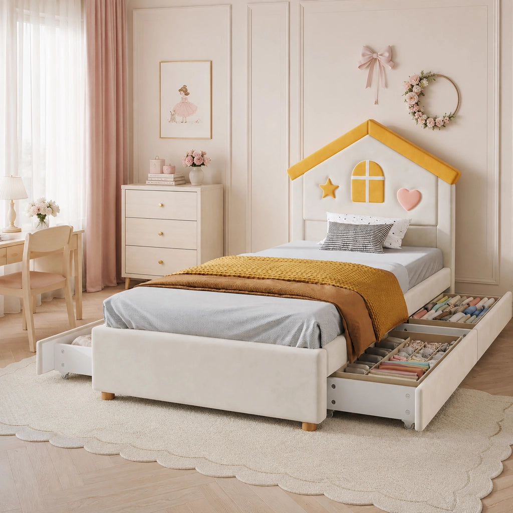 letto per bambini velluto beige 90 x 200 cm