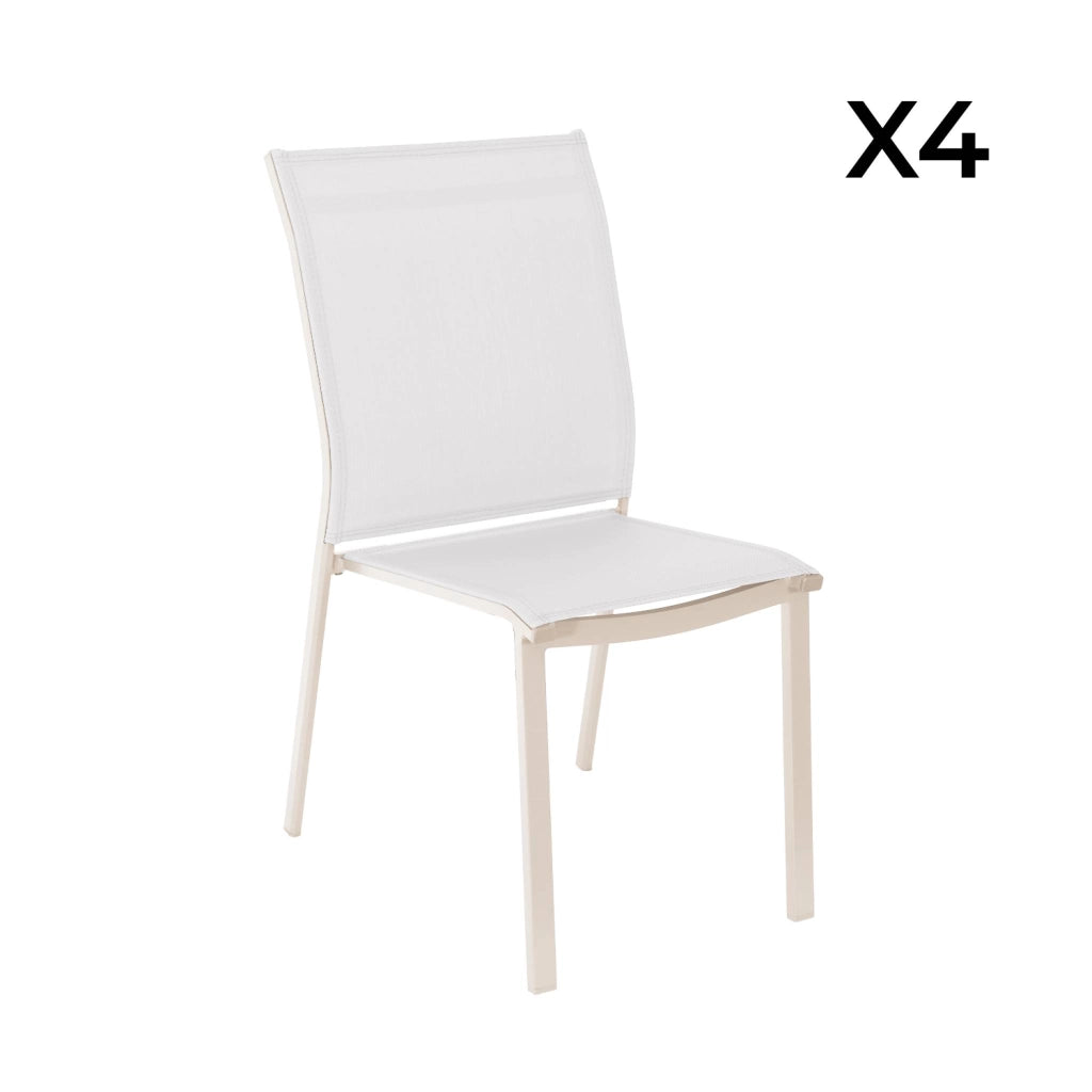 Set 4 sedie da giardino impilabili in alluminio e textilene, beige