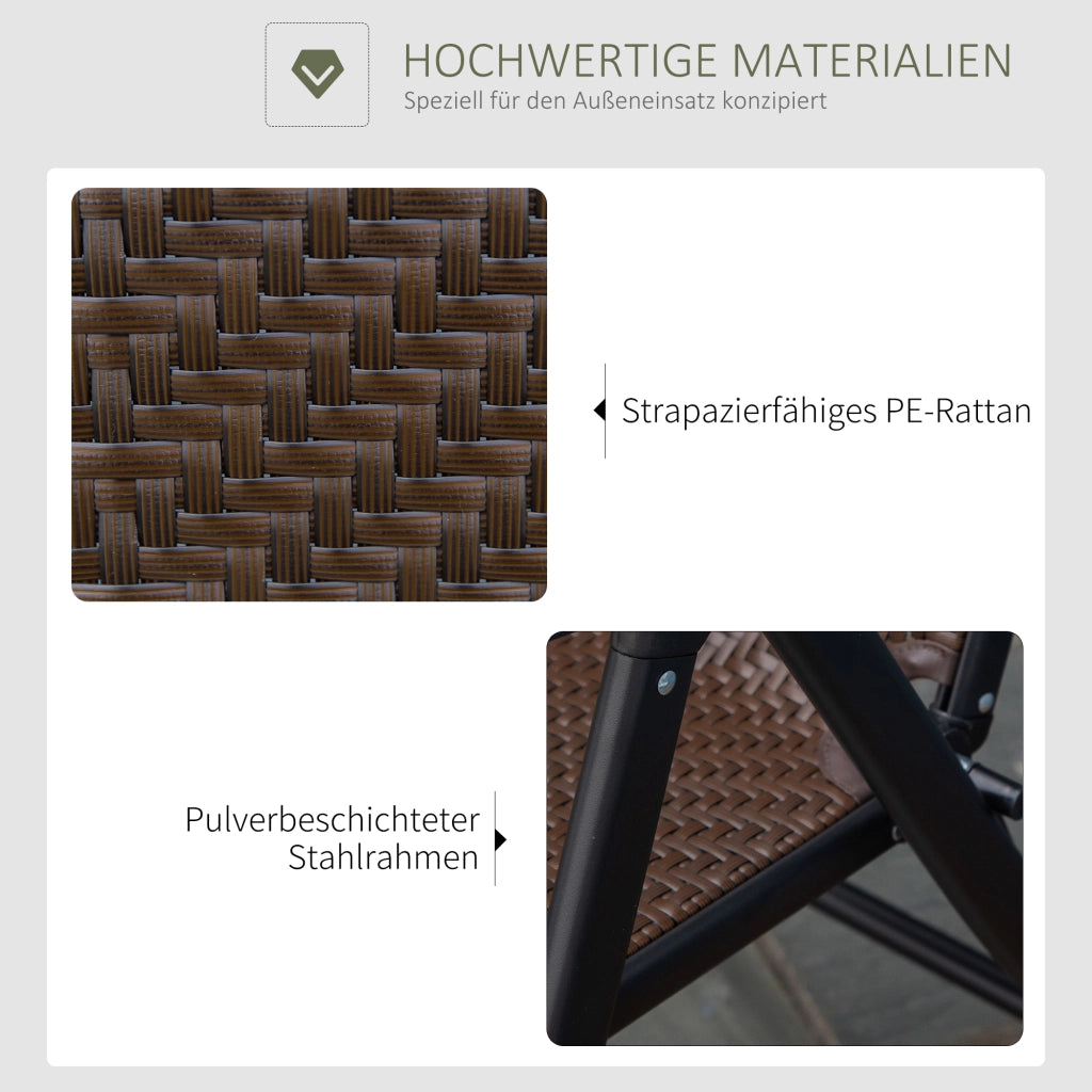 Sedia pieghevole con braccioli schienale regolabile in 7 posizioni realizzata in polyrattan per giardino e patio.