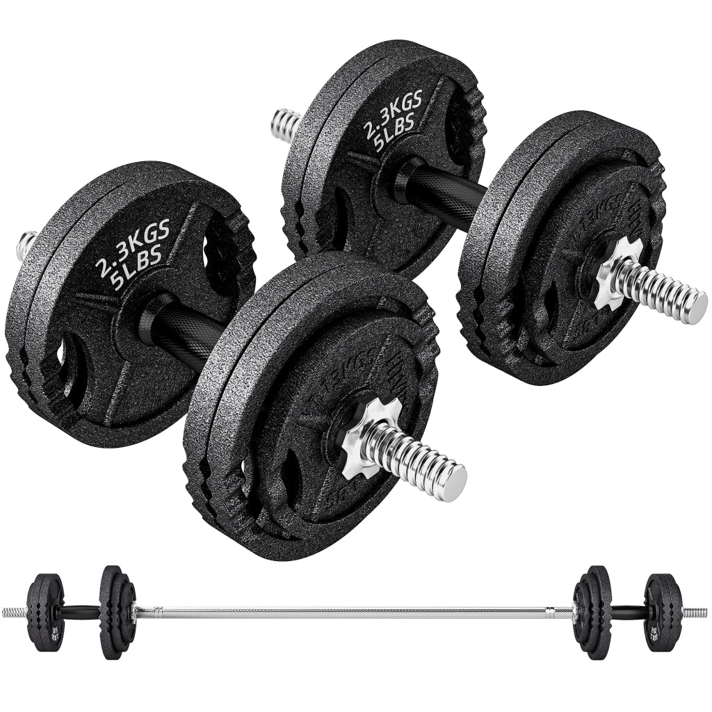 Pesi per Palestra 2 in 1 da 42 kg con 14 Dischi Bilanciere e Manubri in Acciaio Nero