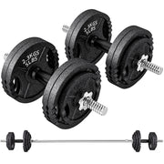 Pesi per Palestra 2 in 1 da 42 kg con 14 Dischi Bilanciere e Manubri in Acciaio Nero