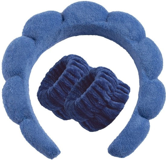 Sciarpa per viso e capelli in tre parti con fascia morbida per la pulizia della pelle e la protezione del make-up, cintura antiscivolo per capelli per donne, colore blu scuro