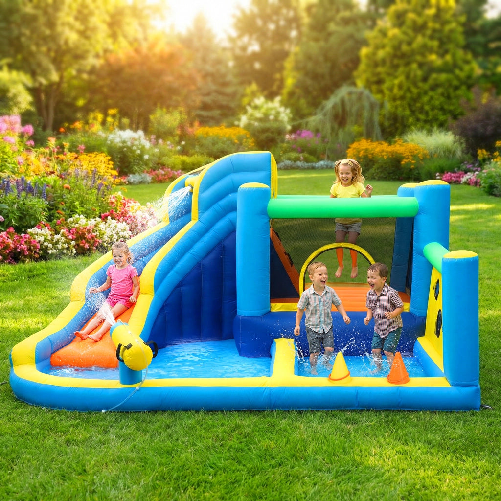 Castello gonfiabile acqua ¨C zephmum ¨C 8 in 1 con scivolo trampolino canestro anelli