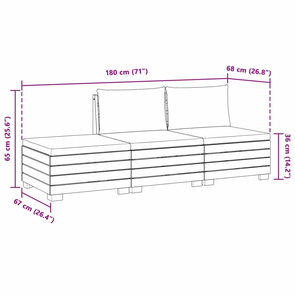 Set di divani da esterno-Sofa da giardino con cuscino 3 Pezzo Marrone 772534