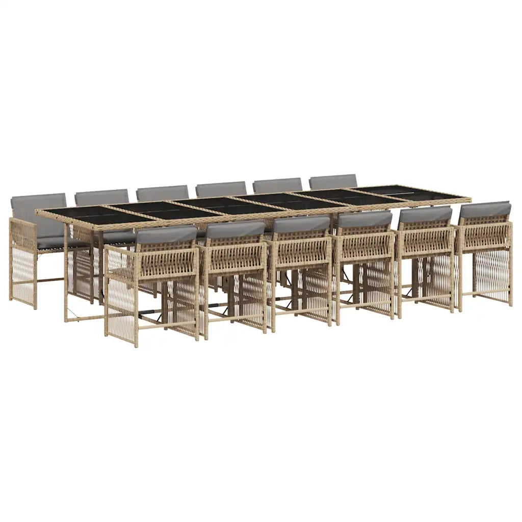 Set Pranzo da Giardino 13 pz con Cuscini Beige Misto Polyrattan