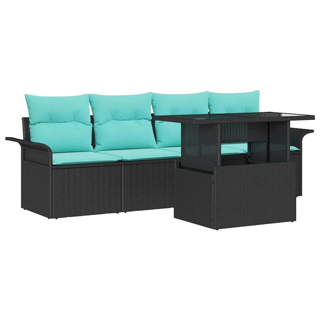 Set Divano da Giardino con cuscino 5 pcs Nero Poly Rattan 3356929