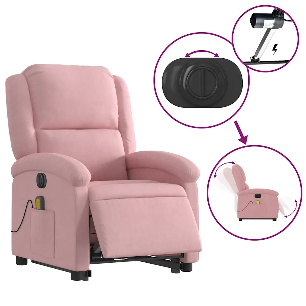 Poltrona Alzapersona Massaggi Elettrica Reclinante Rosa Velluto 3204337