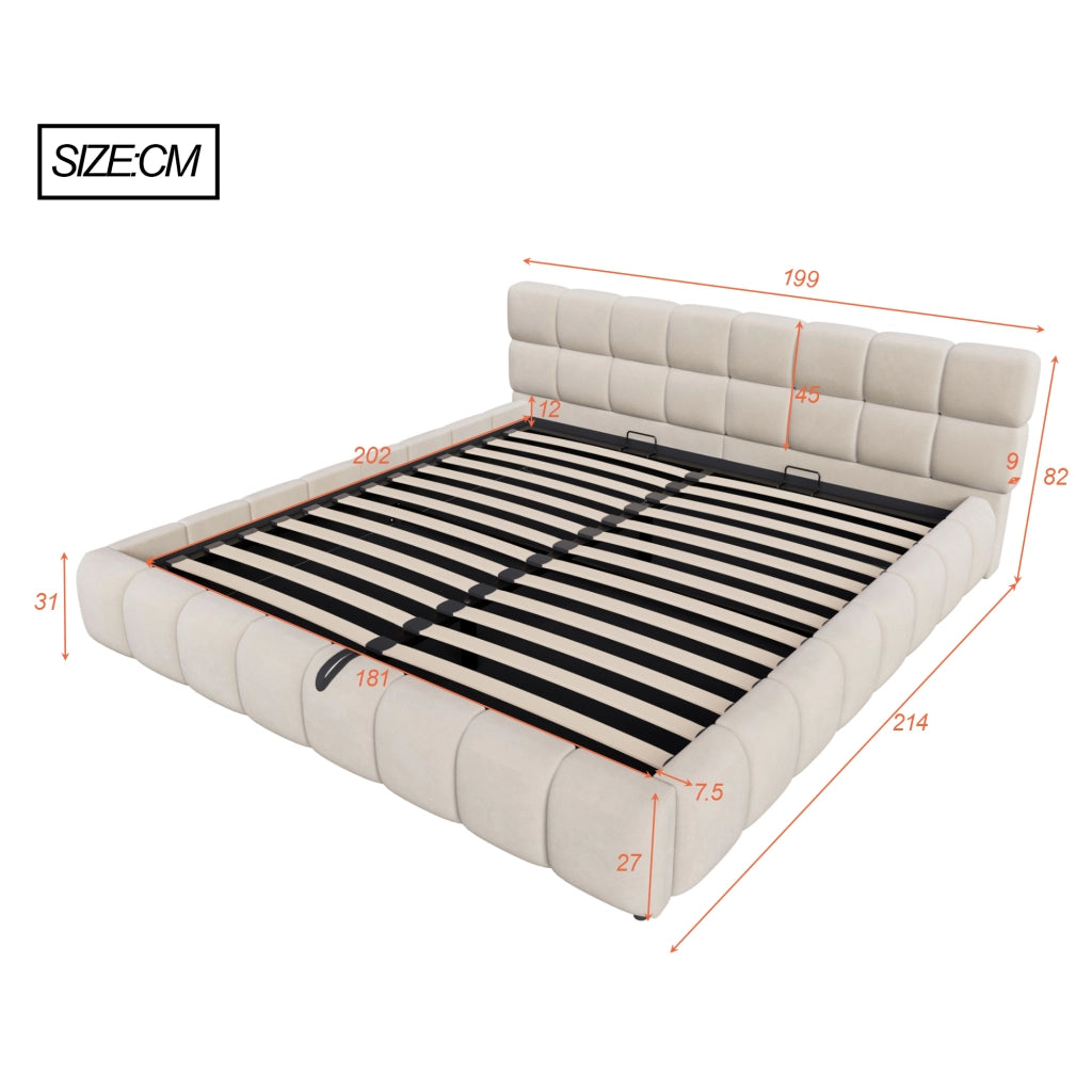 LETTO Contenitore 180x200 cm Velluto Beige con LED